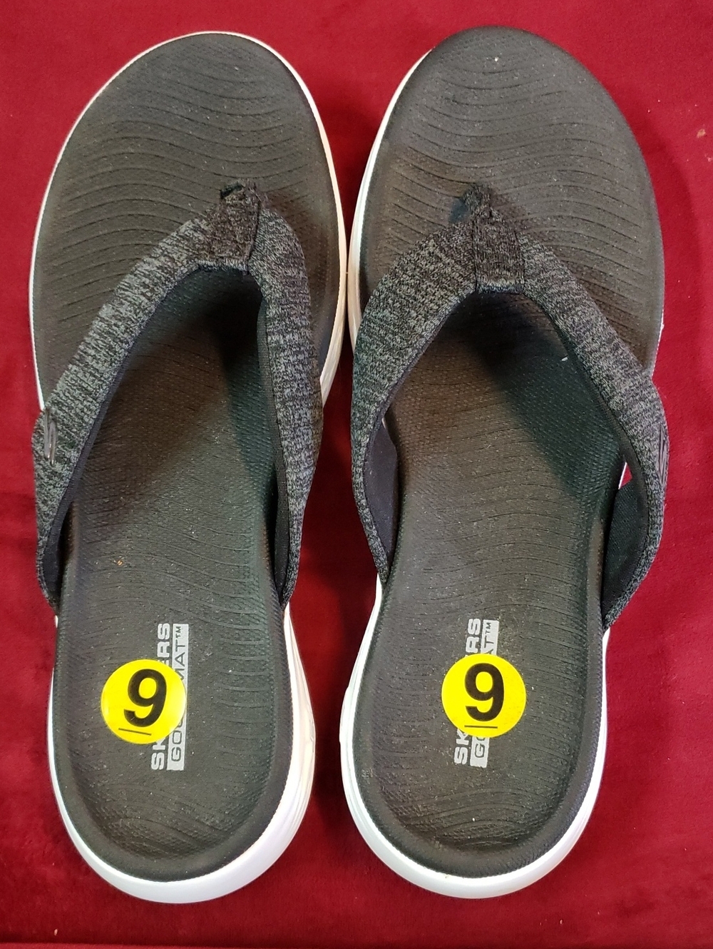 Skechers Black Knit Thong Sandals with White Midsole